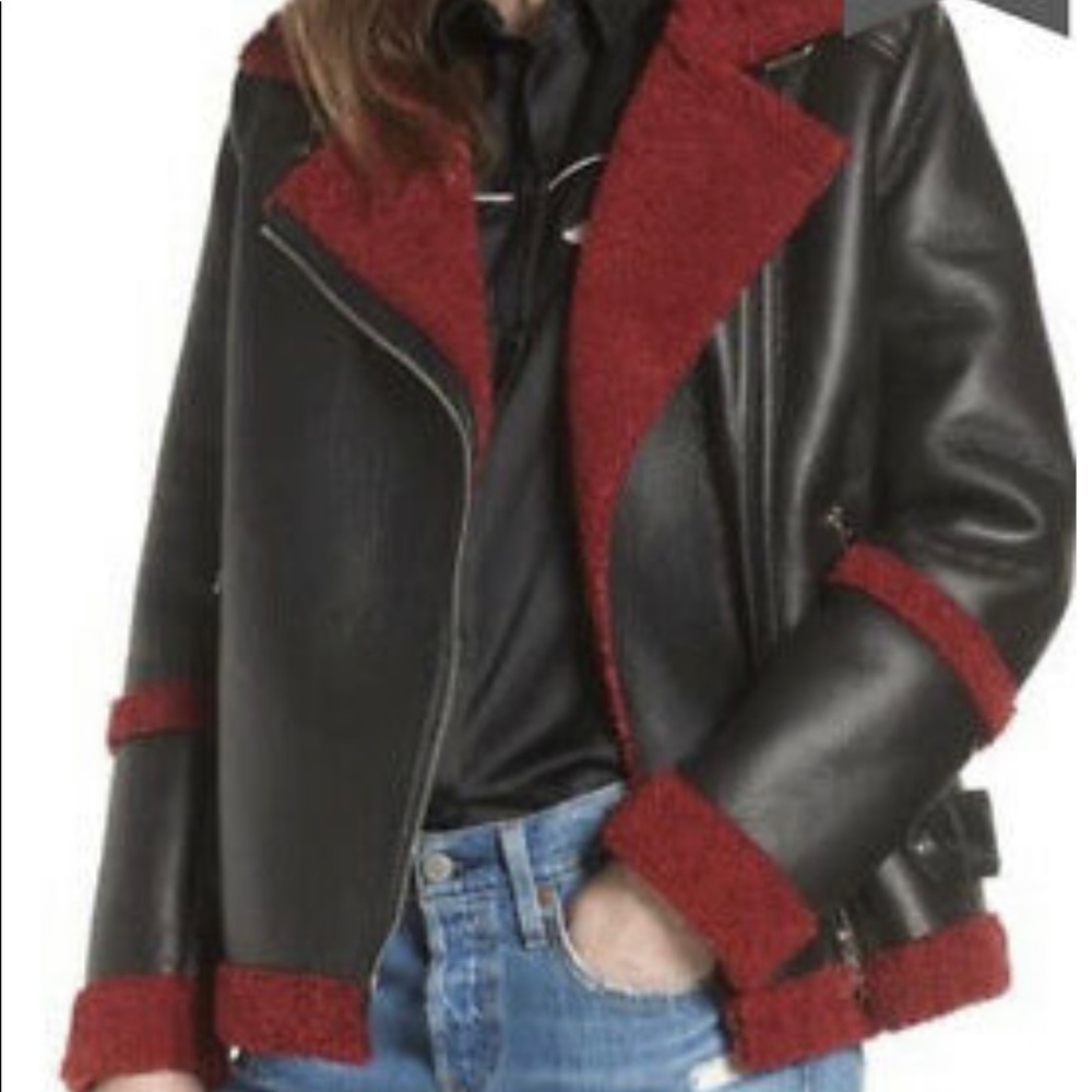 Sam Edelman Sam Edelman  Faux Shearling Moto Jacket. Red/black